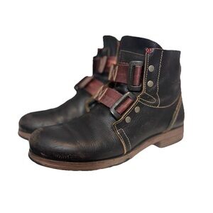 Fly London Ska Leather Distressed Punk Combat Military Moto Goth Ankle Boot 8.5